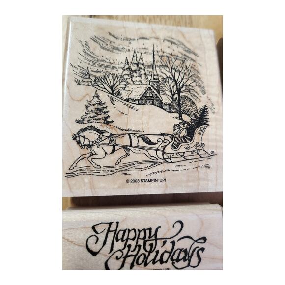 2003 Stampin' Up! Set 6 Christmas Holiday Rubber Wood Mount Stamps NEW Condition - Picture 2 of 6